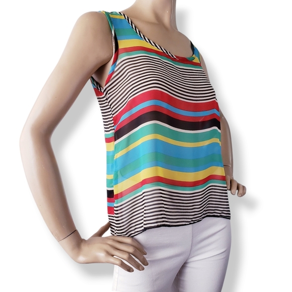 Vivace Multicolored Retro Striped Gold Button Back Detail Blouse - Picture 5 of 8